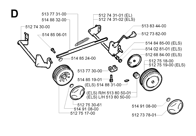 Wheel And Depth Stake Assembly Diagram and Parts List for 43EL ROYAL Husqvarna Lawn Mower
