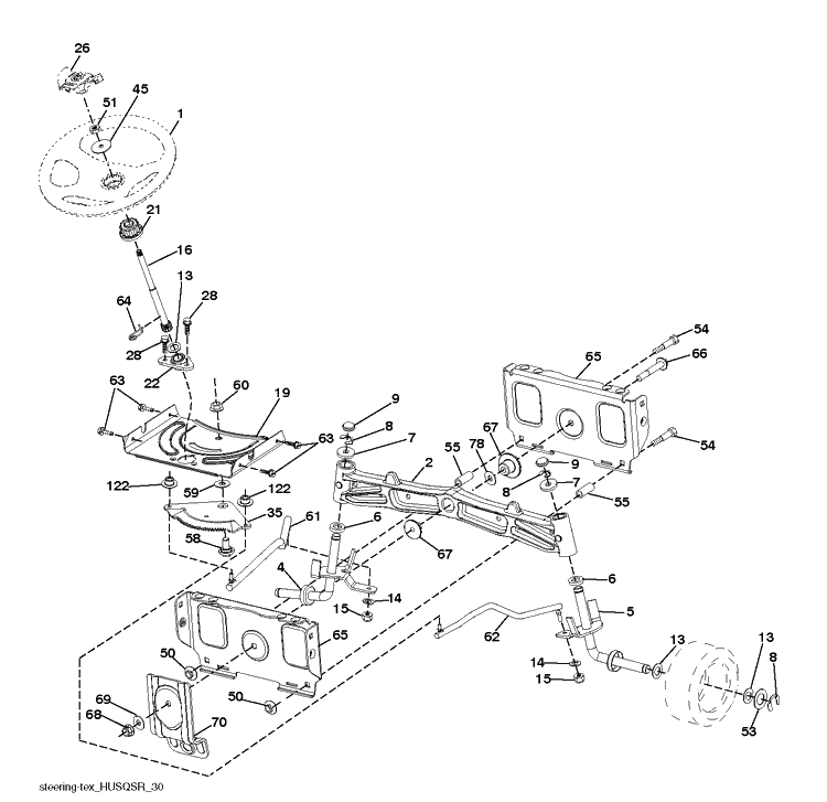 Steering Diagram and Parts List for YTH24V48LS (96048001402)(2012-08) Husqvarna Lawn Tractor