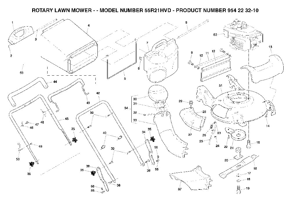 Repair Parts Diagram and Parts List for 55R21HVD (954223210, 532188294)(2004-05) Husqvarna Lawn Mower