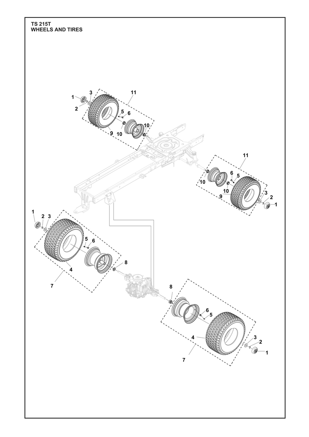 Wheels And Tires Diagram and Parts List for TS215T  Husqvarna Lawn Tractor