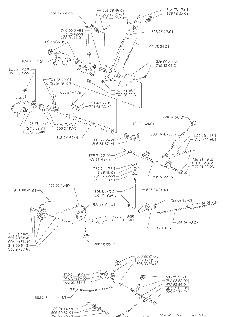Levers And Cables Diagram and Parts List for RIDERPROFLEX21 2001-02 Husqvarna Lawn Tractor