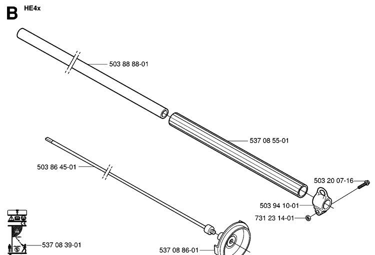 Shaft Diagram and Parts List for HA110 20040100001-20054000000 Husqvarna Hedge Trimmer