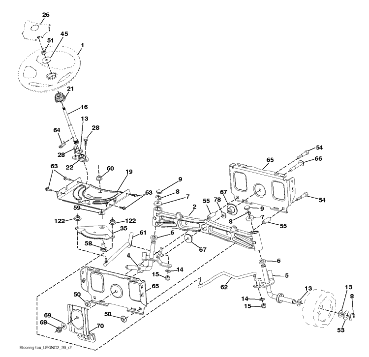Steering Diagram and Parts List for GT52XLS (96043015900)(2012-09) Husqvarna Lawn Tractor