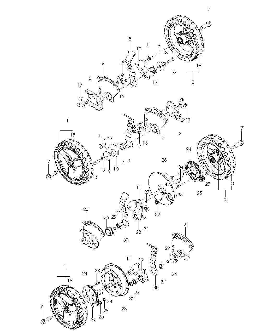 Wheels And Tires Diagram and Parts List for W21SBKC968999640 2007-03 Husqvarna Lawn Mower