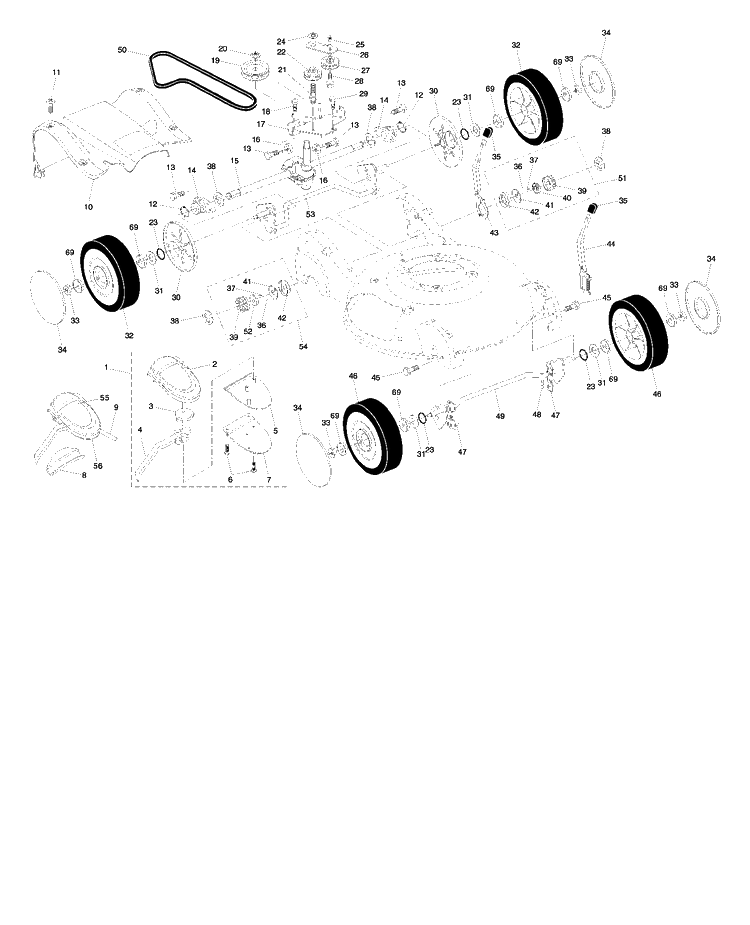 Drive Diagram and Parts List for 55R21HVB (954223210)(2005-01) Husqvarna Lawn Mower