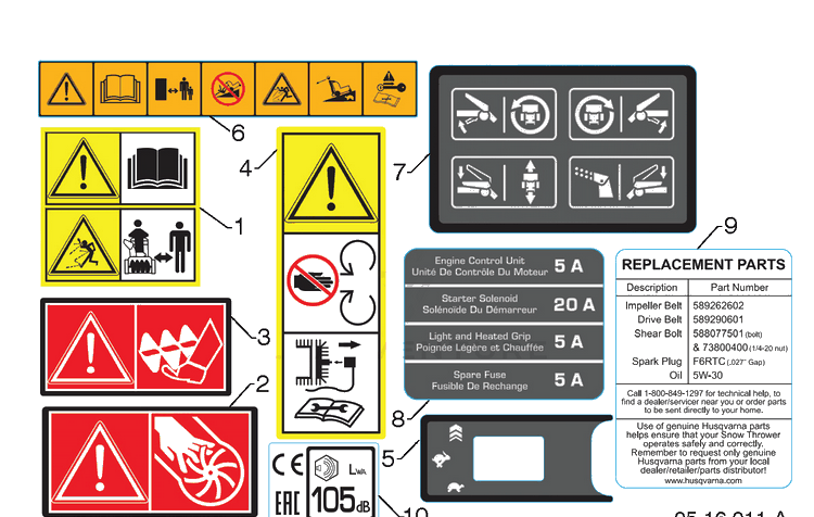 Decals Diagram and Parts List for ST427T  Husqvarna Snow Blower