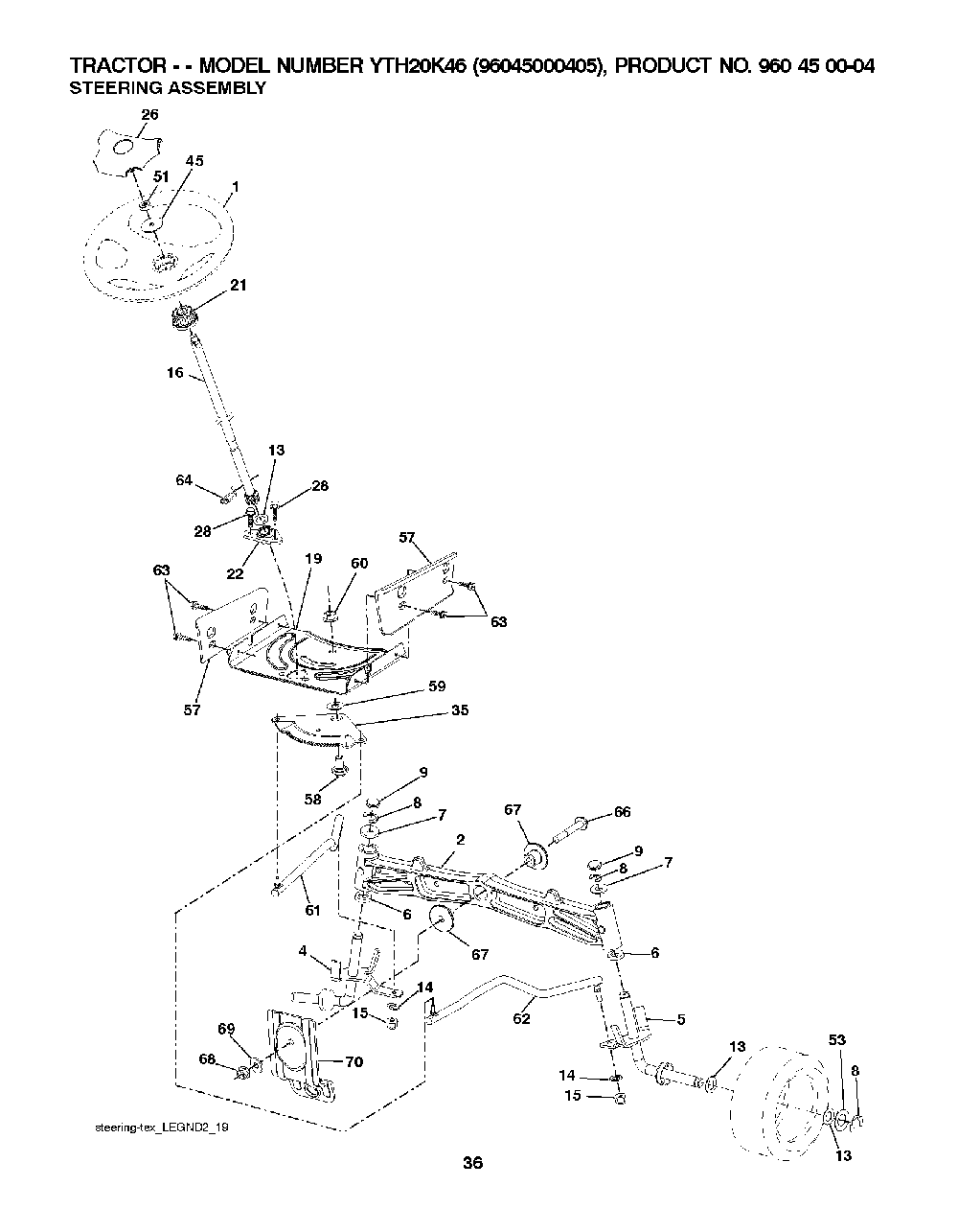 Steering Diagram and Parts List for YTH20K4696045000405 2008-01 Husqvarna Lawn Tractor