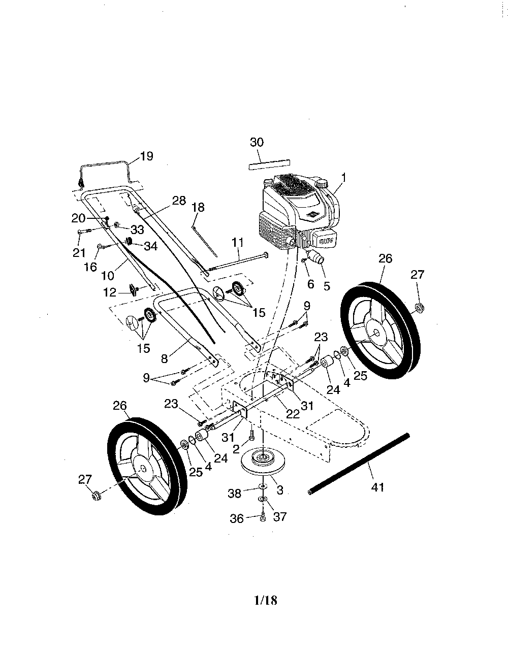 Engine/handle/wheels Diagram and Parts List for 96175000202  Husqvarna Trimmer