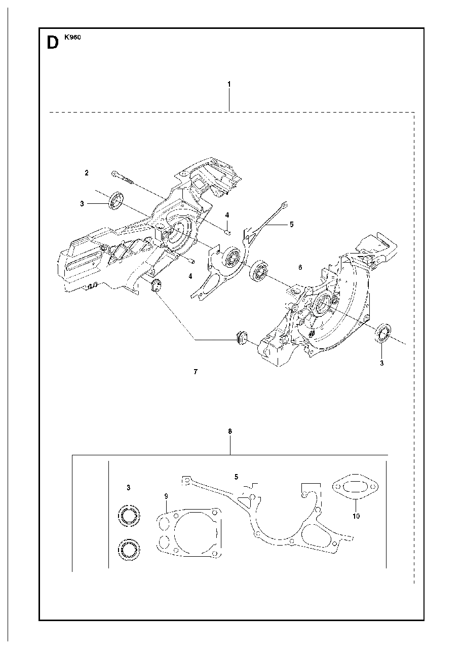 Crankcase Diagram and Parts List for K960 2007-07 Husqvarna Circular Saw