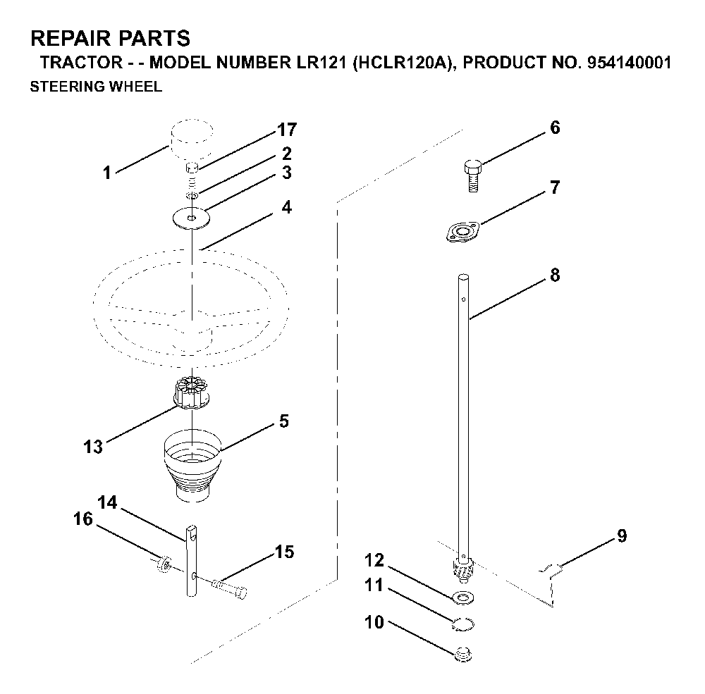 Steering Diagram and Parts List for LR121 (HCLR120A, 954140001)(1996-08) Husqvarna Lawn Tractor