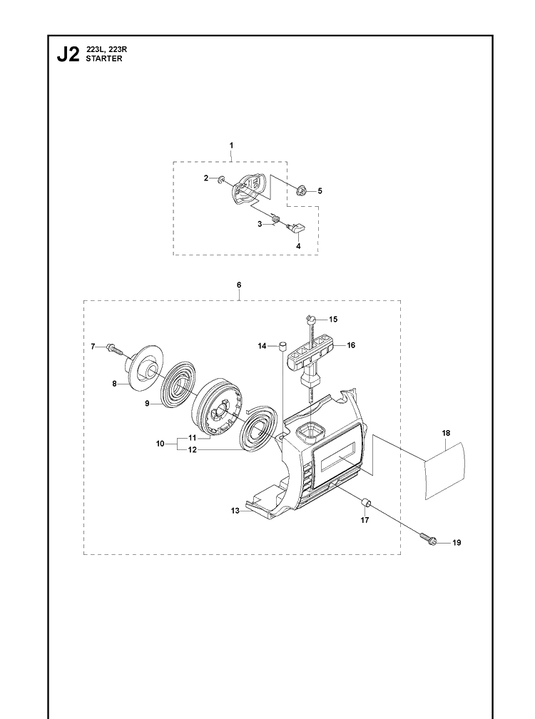 Starter 2 Diagram and Parts List for 223R 2011 Husqvarna Brush Cutter
