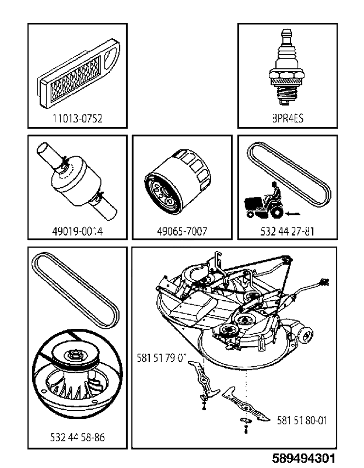 Frequently Used Parts Diagram and Parts List for TC342T (96051014801)(2017-09) Husqvarna Lawn Tractor