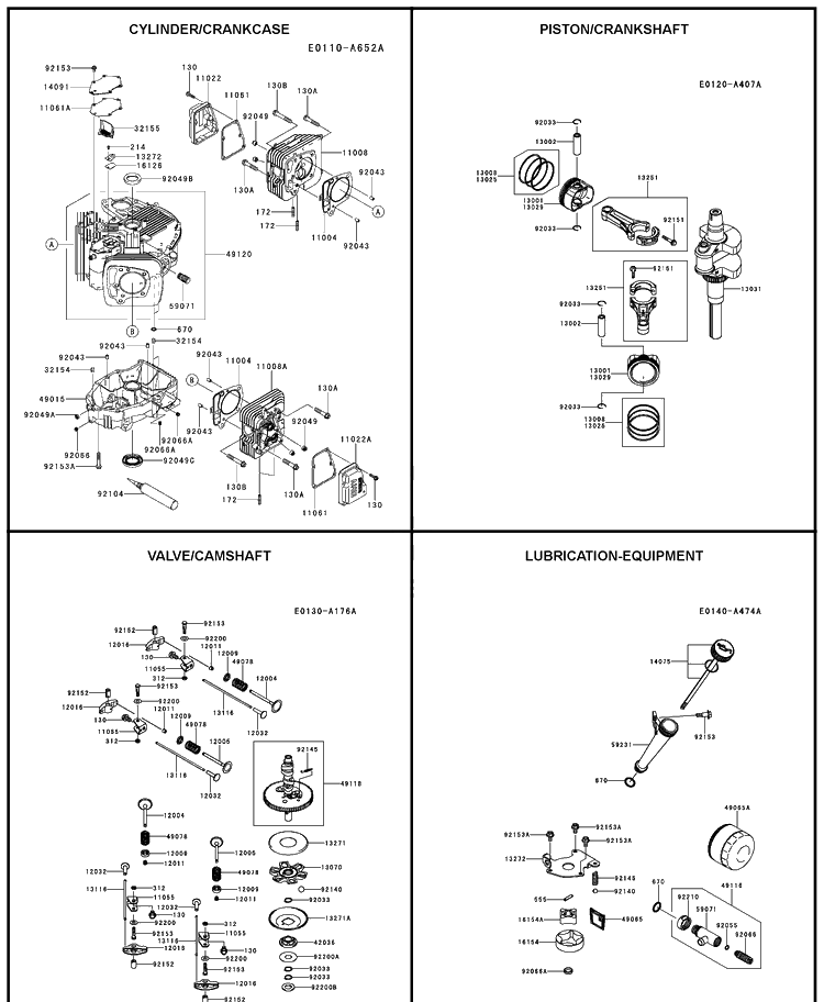 Kawasaki Engine 1 Diagram and Parts List for LGTH2454 (289580)(2010-03) Husqvarna Lawn Mower