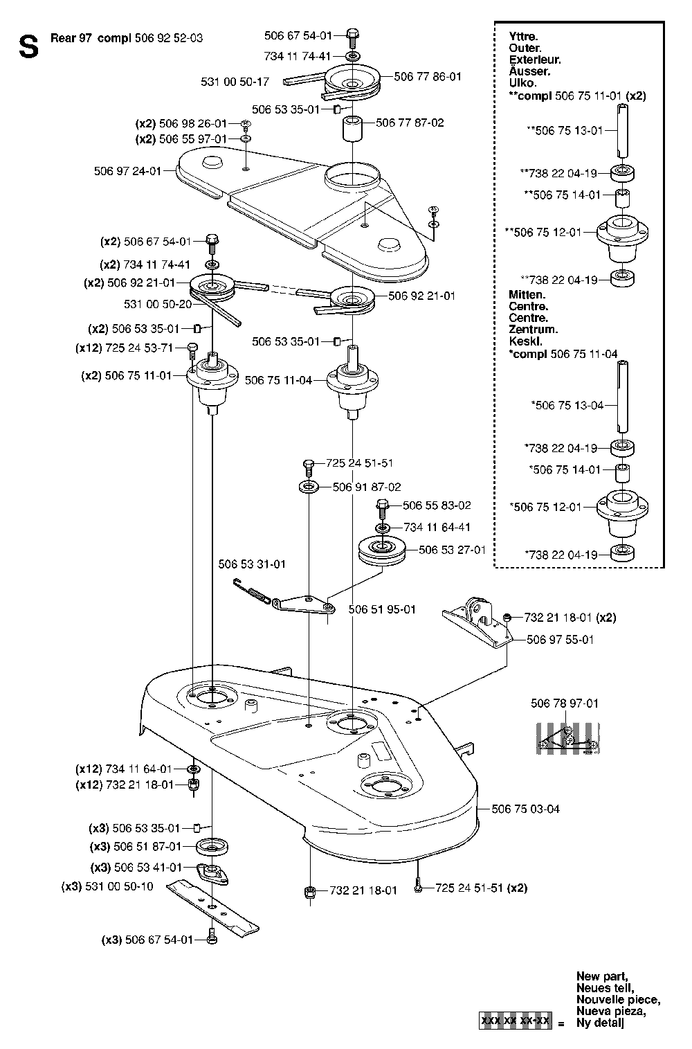 97cm Cutting Deck Diagram and Parts List for RIDER13RSPECIAL (953533901)(2006-01) Husqvarna Lawn Tractor