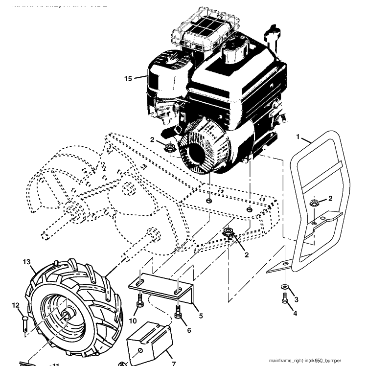 Mainframe, Right Side Diagram and Parts List for DRT900 (96093002502)(2016-08) Husqvarna Cultivator