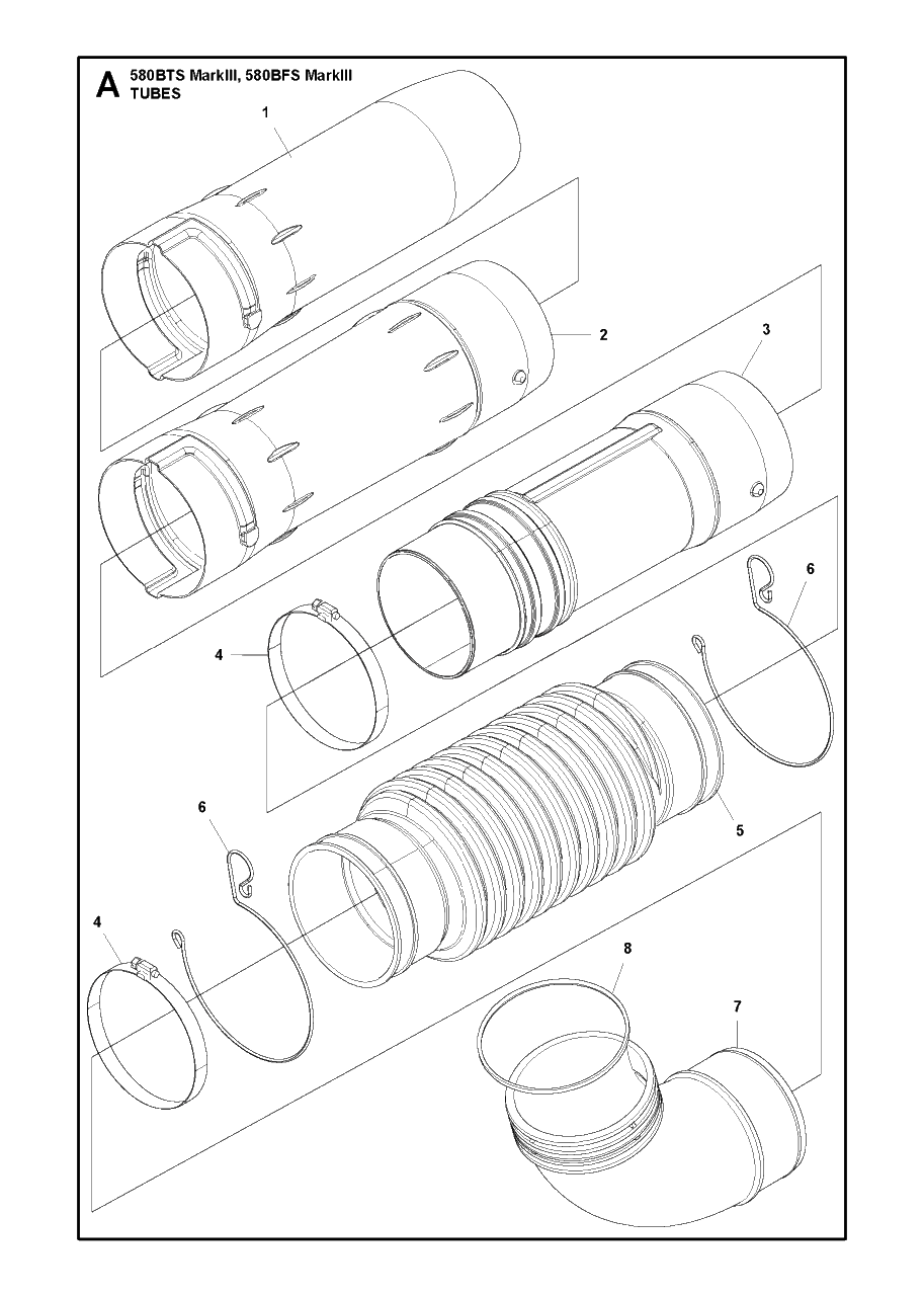 Tube Diagram and Parts List for 580BFS-BTS Mark III Husqvarna Leaf Blower / Vacuum