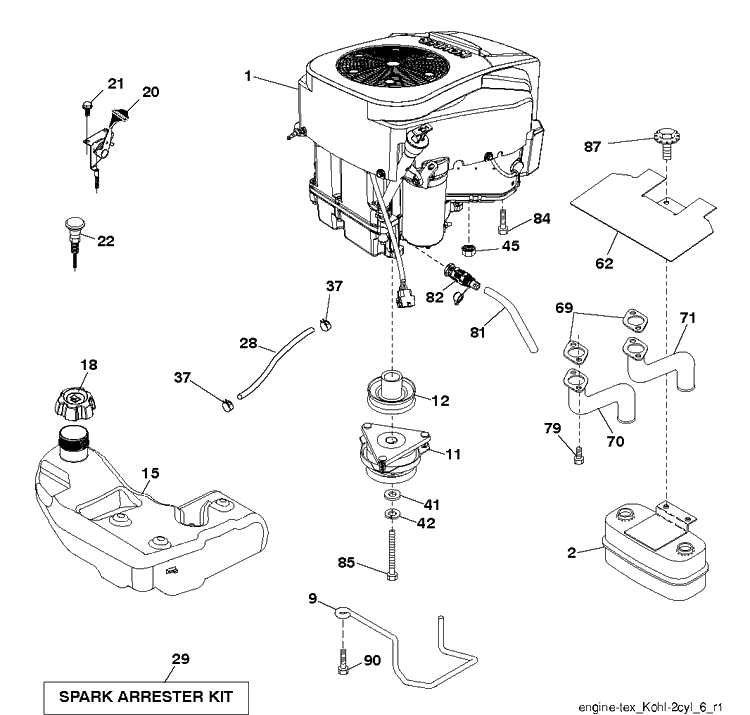 Engine Diagram and Parts List for YTH2042 (96041005400)(2007-04) Husqvarna Lawn Tractor