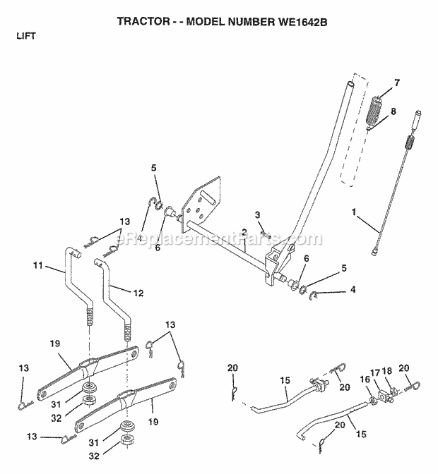 Lift Diagram and Parts List for WE1642B 1997 Husqvarna Lawn Tractor