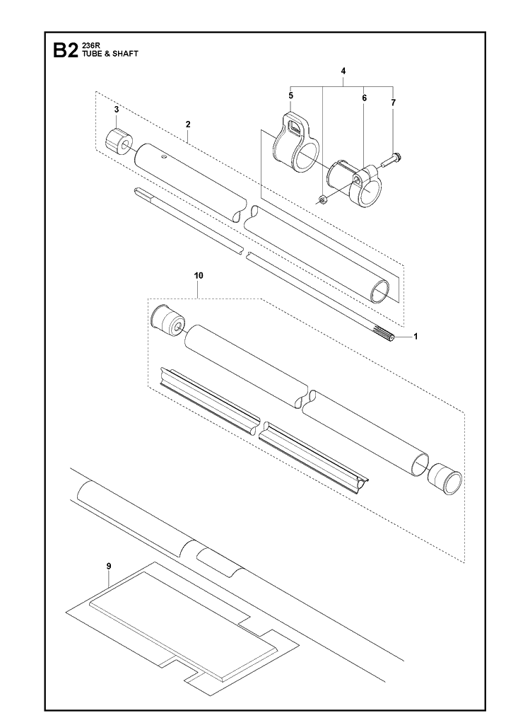 Tube And Shaft 1 Diagram and Parts List for 236R  Husqvarna Brush Cutter