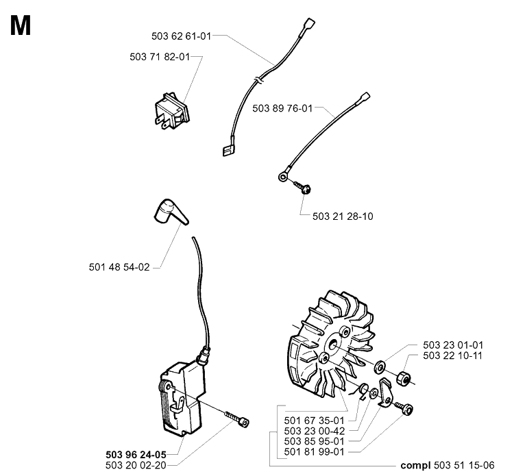 Ignition System Diagram and Parts List for 365 19994500001-20020100000 Husqvarna Chainsaw