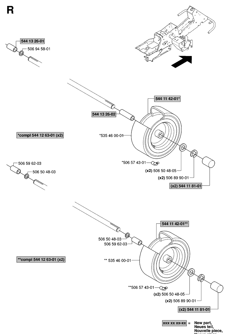 Wheels And Tires Diagram and Parts List for RIDER155AWD (965089301)(2006-01) Husqvarna Lawn Mower