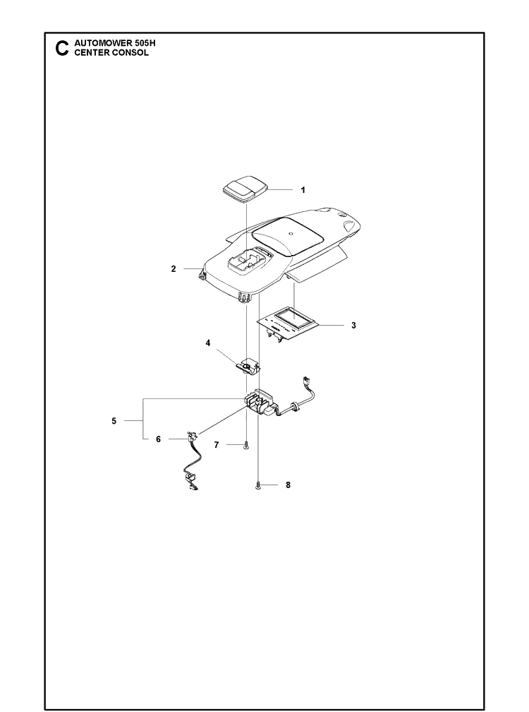 Center Consol Diagram and Parts List for 505H 2021-01 Husqvarna Lawn Mower