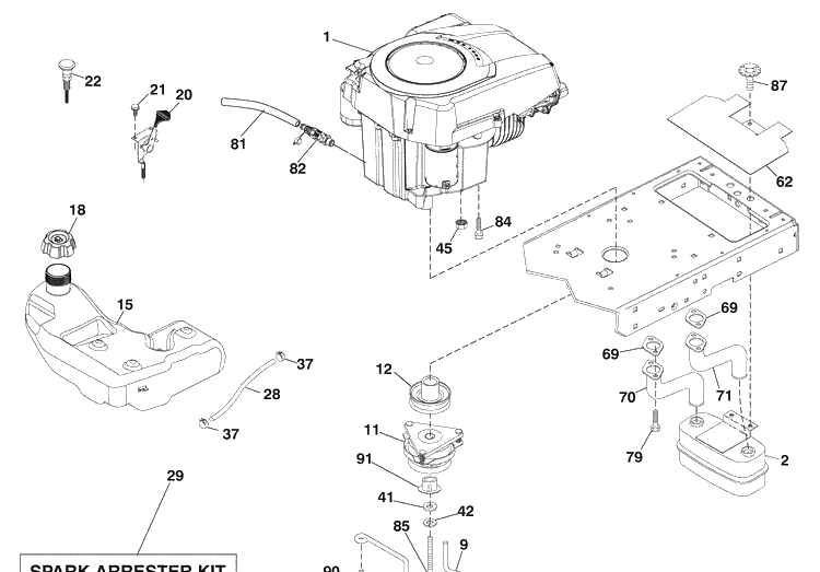 Engine Diagram and Parts List for LGT2554 (96043009400)(2009-10) Husqvarna Lawn Mower