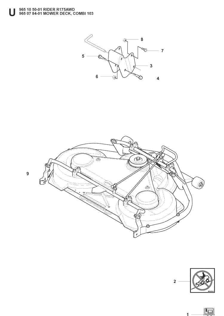 Mower Deck / Cutting Deck 2 Diagram and Parts List for RIDER175AWD (965105001)(2008-06) Husqvarna Lawn Mower