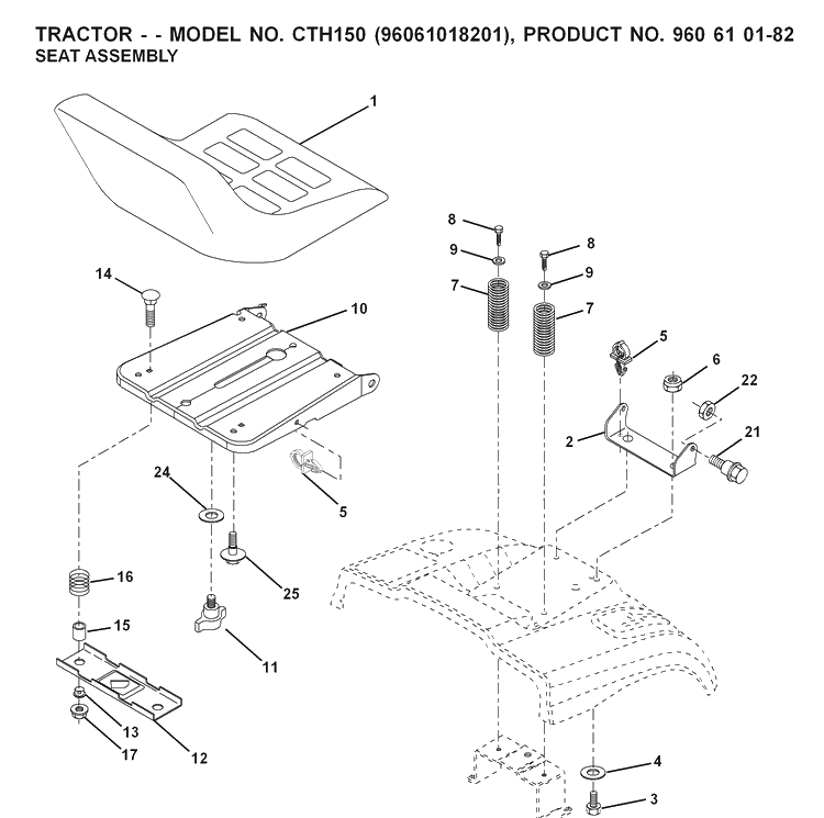 Seat Diagram and Parts List for CTH150 (96061018201)(2007-05) Husqvarna Lawn Tractor