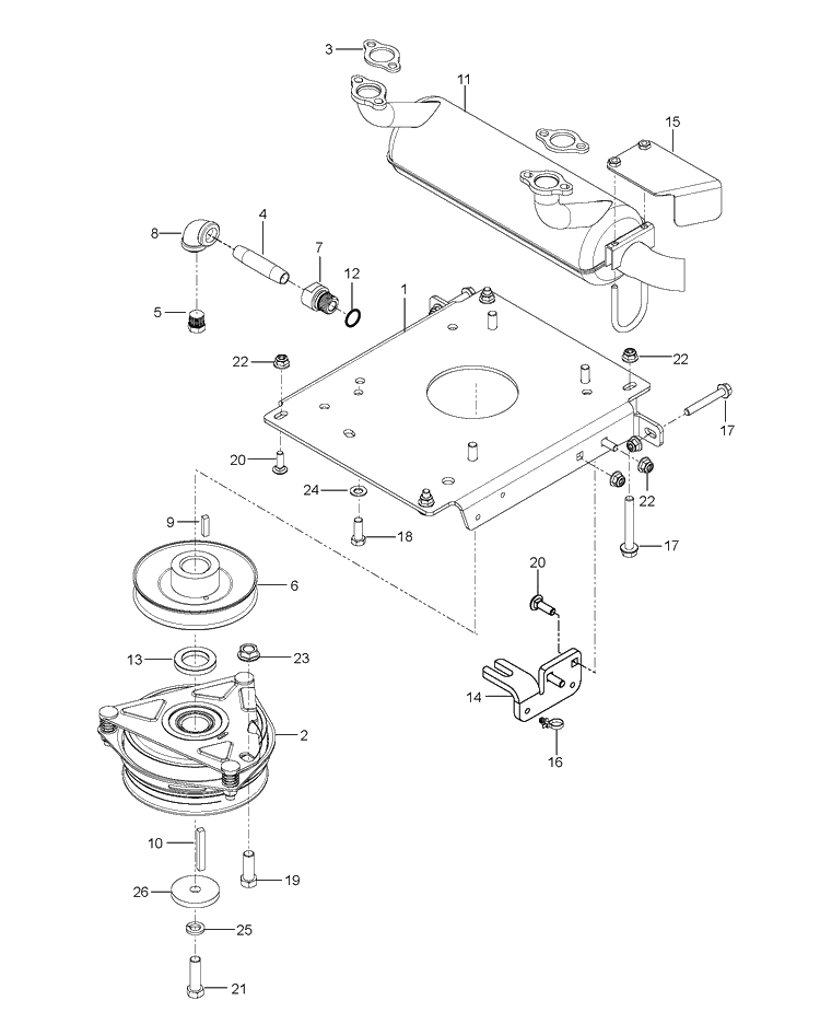 Engine Mounting, Guards And Muffler Diagram and Parts List for Z554 (96766960100)(2017-06) Husqvarna Lawn Mower