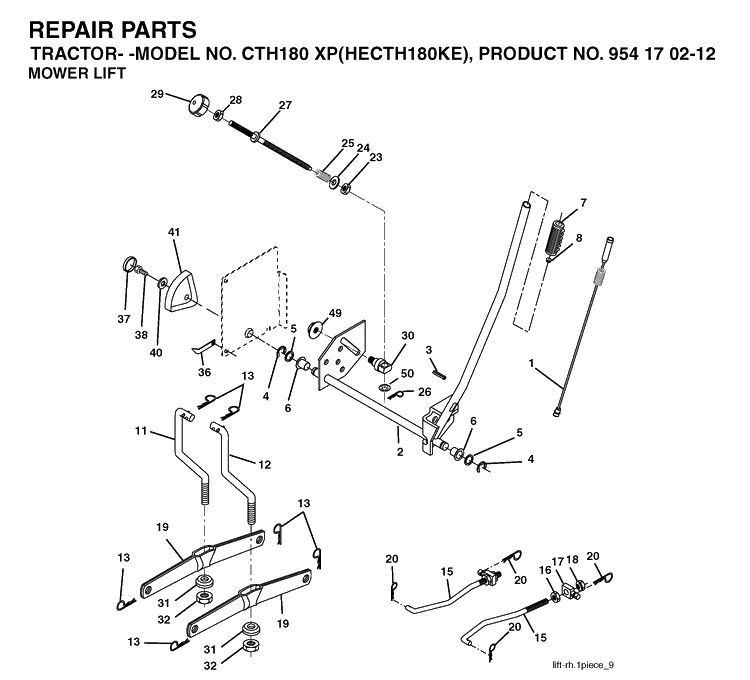 Mower Lift / Deck Lift Diagram and Parts List for CTH180XP (HECTH180KE)(2004-06) Husqvarna Lawn Tractor