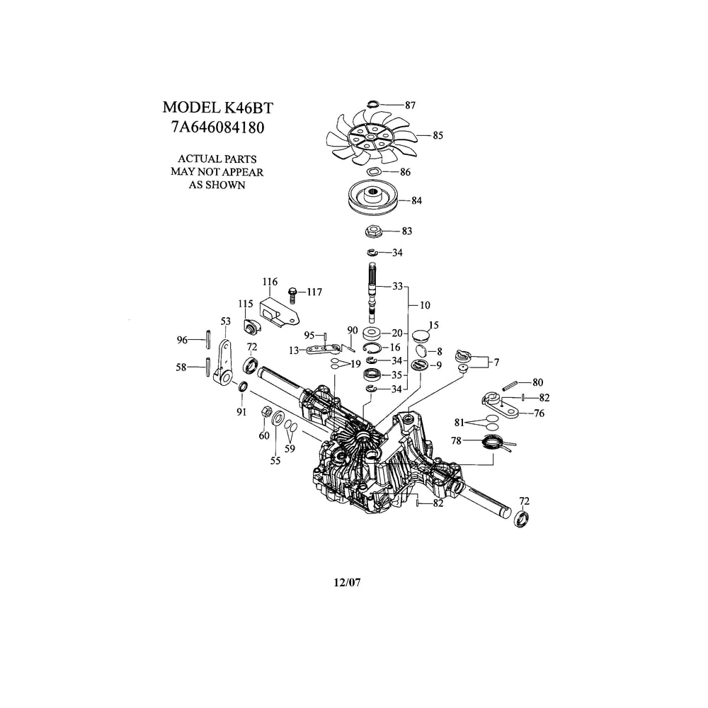 Transaxle-K46bt Diagram and Parts List for YTS4500  Husqvarna Lawn Tractor