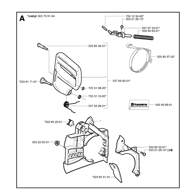 Chain Brake And Clutch Cover Diagram and Parts List for 336 20034000001-20040100000 Husqvarna Chainsaw