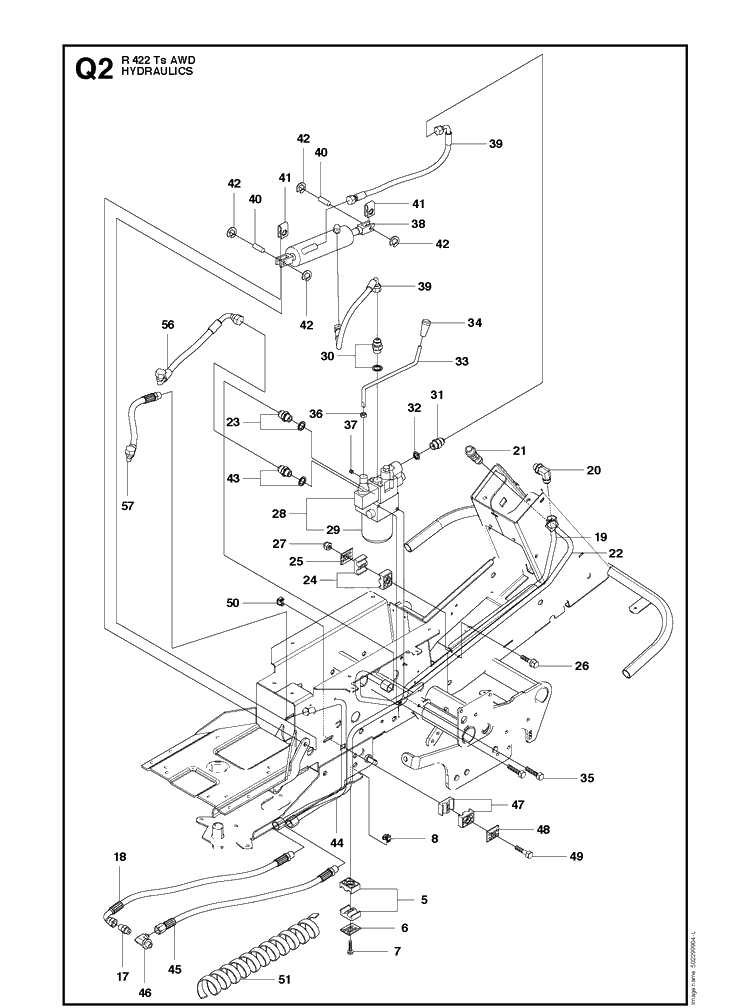 Hydraulics 2 Diagram and Parts List for R422TSAWD (966632501)(2011-03) Husqvarna Lawn Mower