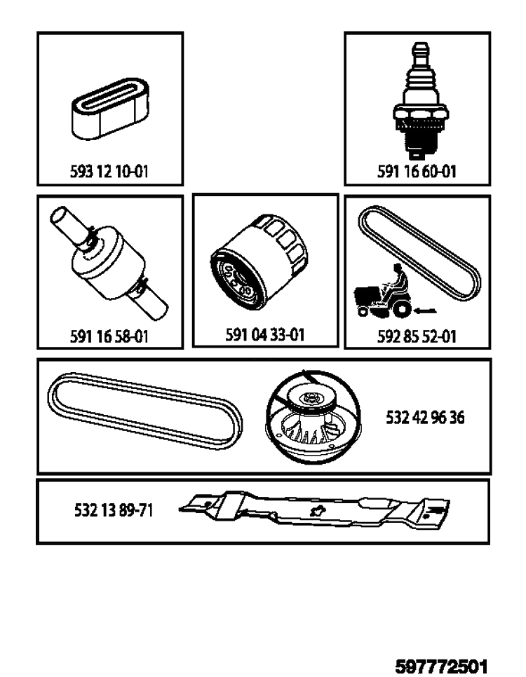 Frequently Used Parts Diagram and Parts List for TS142 (96041043000)(2019-04) Husqvarna Lawn Tractor