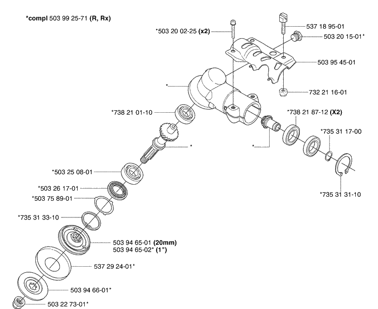 Gear Head Diagram and Parts List for 345RX 2003-05 Husqvarna Brush Cutter
