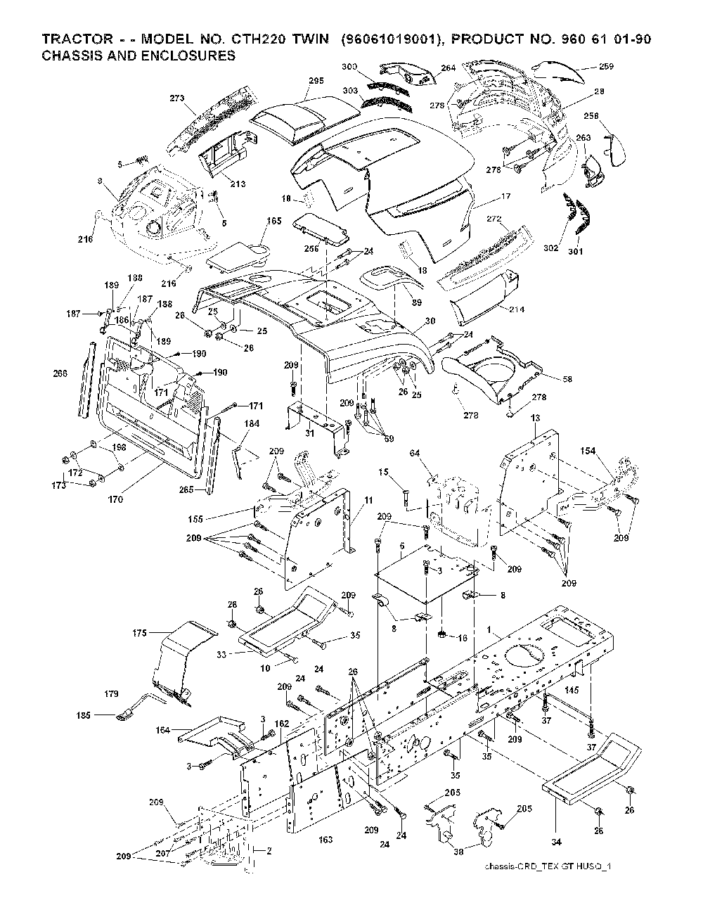 Chassis And Enclosures Diagram and Parts List for CTH220TWIN (96061019001)(2007-05) Husqvarna Lawn Tractor
