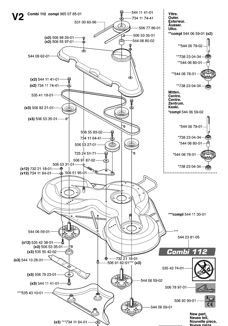 44 Inch/112cm Cutting Deck 2 Diagram and Parts List for PR18AWD (965095001)(2007-03) Husqvarna Lawn Mower