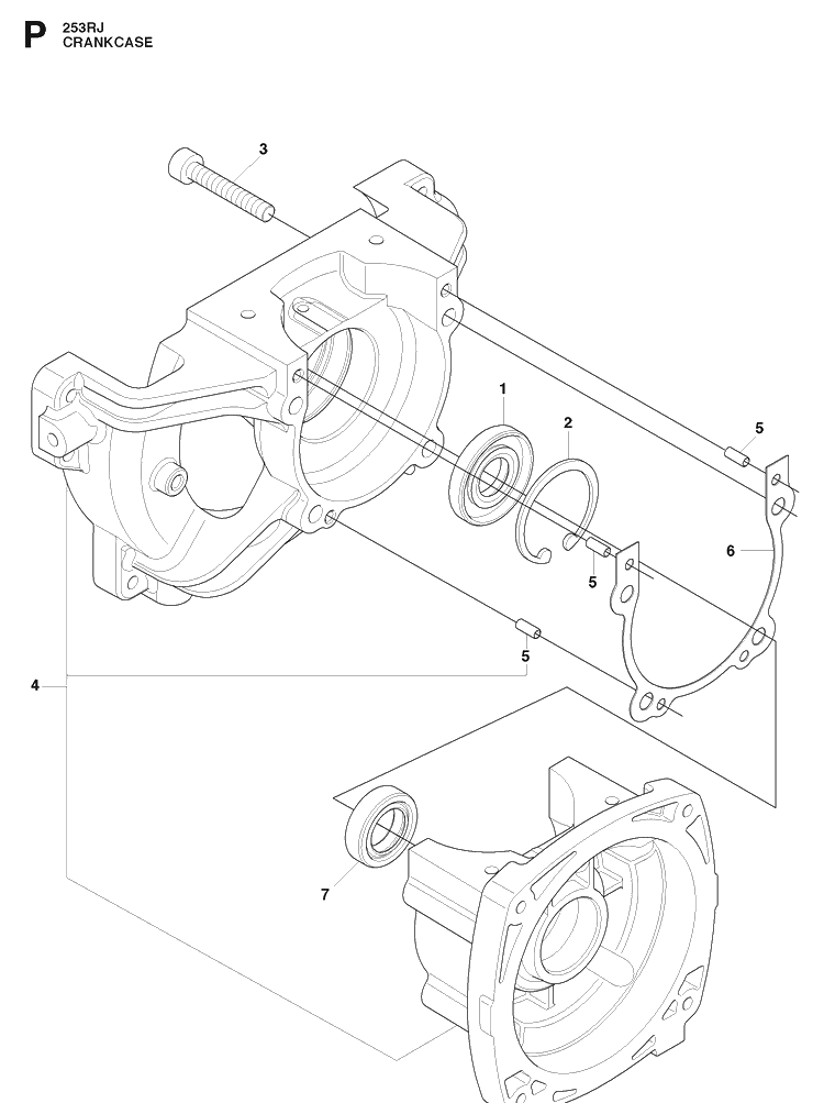Crankcase Diagram and Parts List for 253RJ 20091400001-20113200000 Husqvarna Brush Cutter