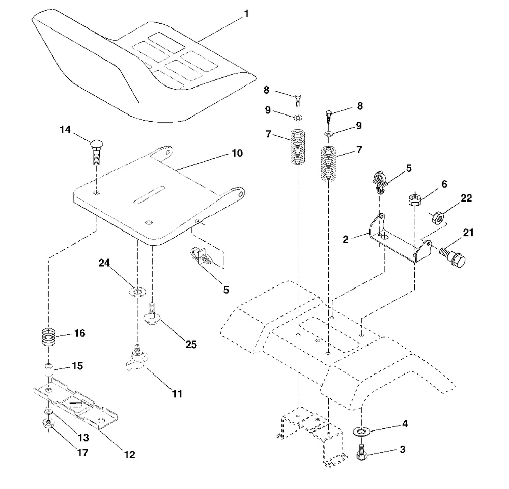 Seat Assembly Diagram and Parts List for YTH1848XP (954567260-C)(2001-10) Husqvarna Lawn Tractor