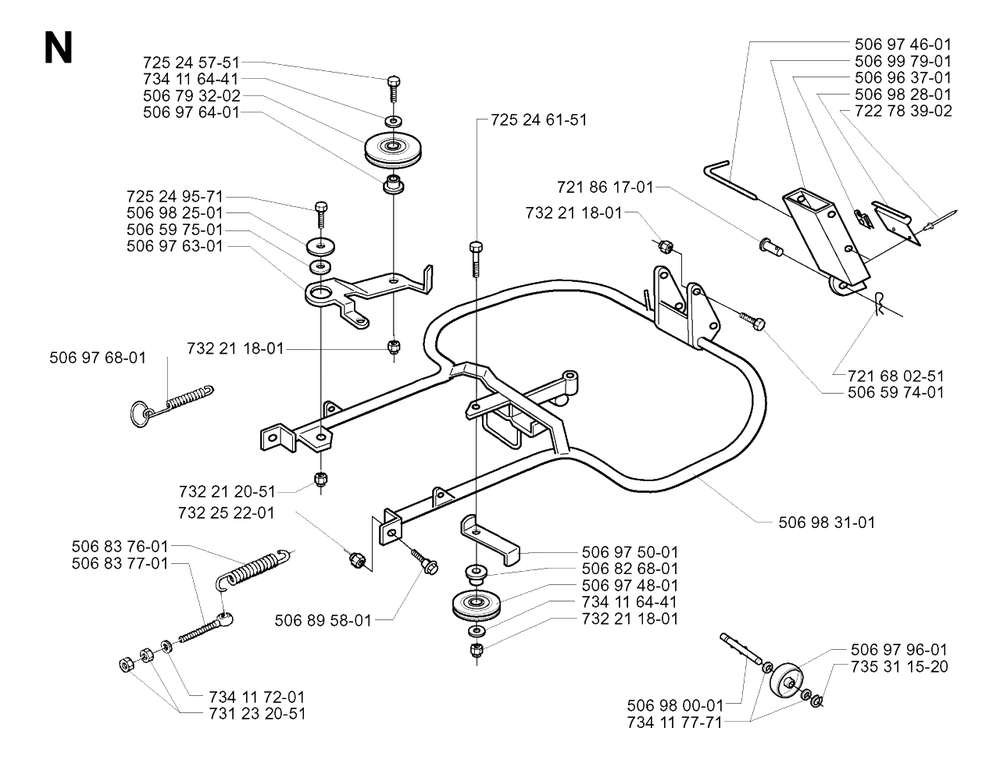 Frame Diagram and Parts List for R11BIO 2001-01 Husqvarna Lawn Tractor
