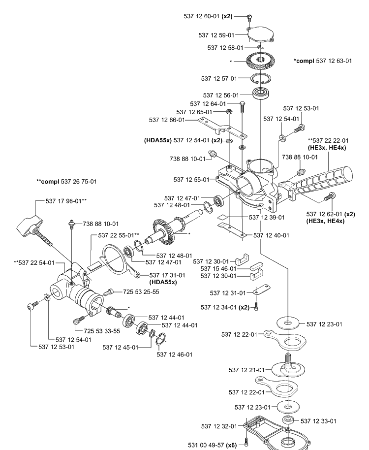 Gear Box Assembly Diagram and Parts List for HA850 2004-01 Husqvarna Hedge Trimmer