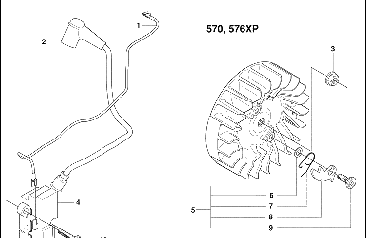 Ignition Diagram and Parts List for 570EPA 2009-01 Husqvarna Chainsaw