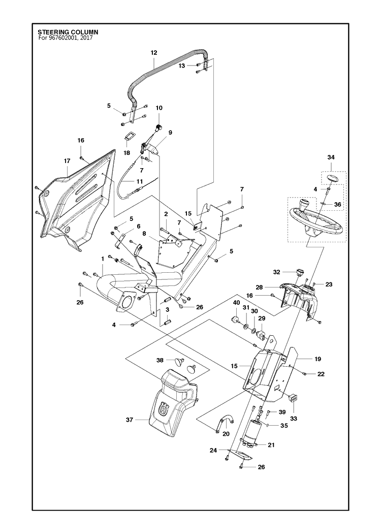 Steering Column 2 Diagram and Parts List for P520D  Husqvarna Lawn Mower