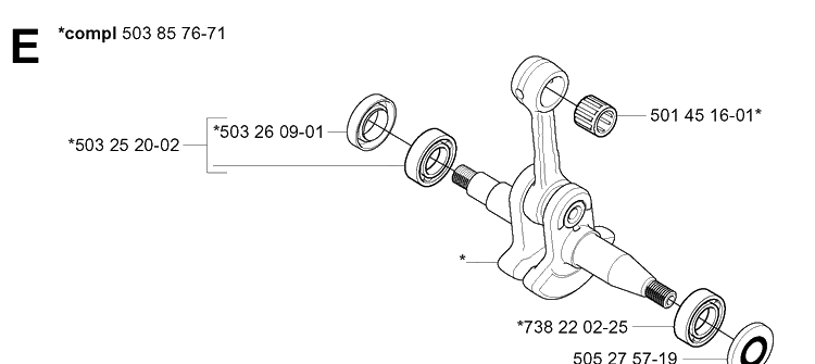 Crankshaft Diagram and Parts List for 346XP 20032200001-20041000000 Husqvarna Chainsaw