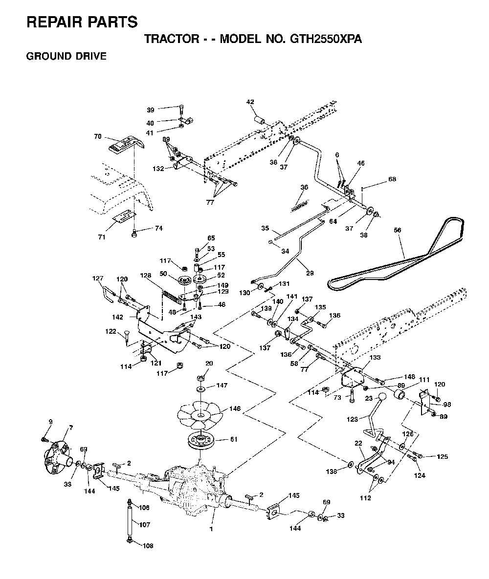 Drive Diagram and Parts List for GTH2550XPA (954567116)(2001-01) Husqvarna Lawn Tractor