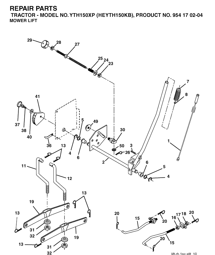 Mower Lift / Deck Lift Diagram and Parts List for YTH150XP (HEYTH150KB)(2004-01) Husqvarna Lawn Tractor