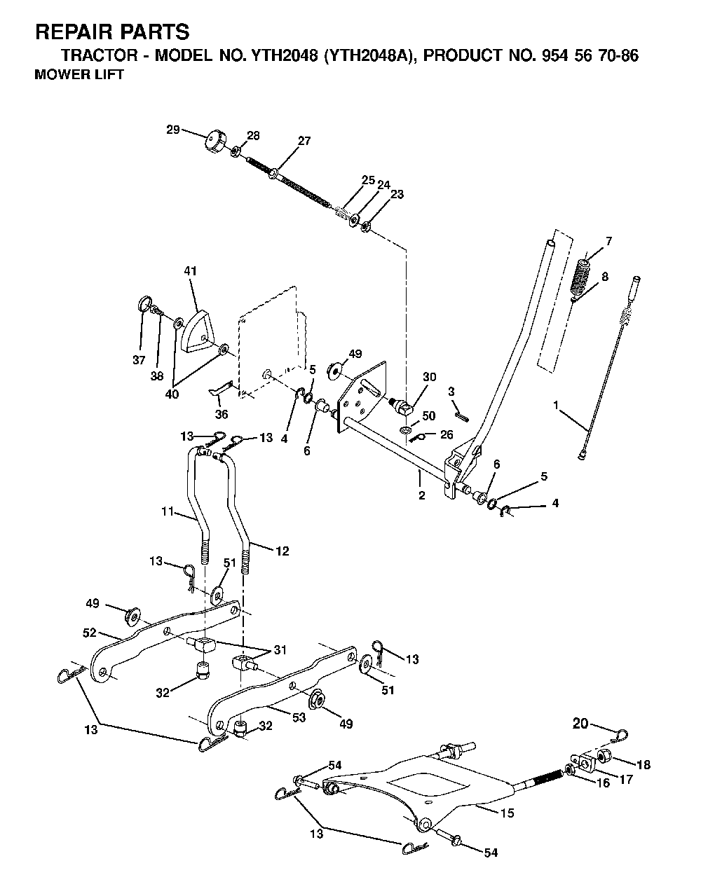 Mower Lift / Deck Lift Diagram and Parts List for YTH2048A (954567086)(2001-02) Husqvarna Lawn Tractor