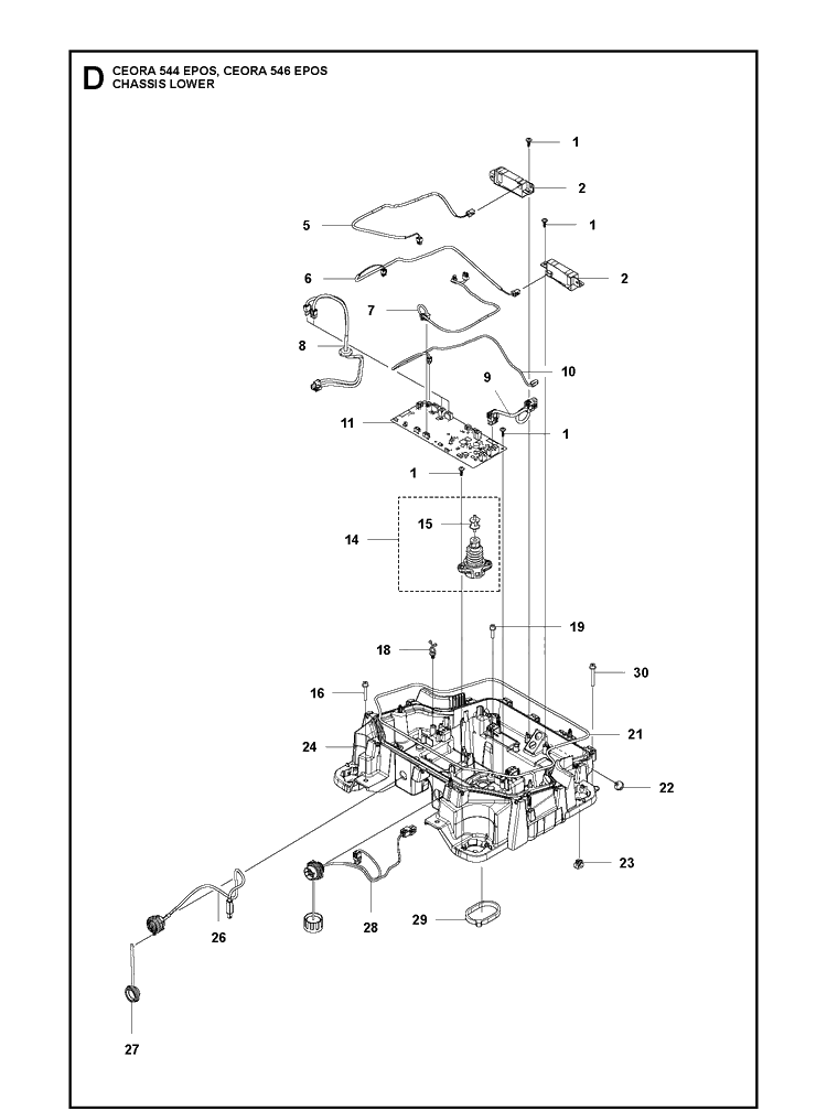 Chassis Lower Diagram and Parts List for CEORA546EPOS  Husqvarna Lawn Mower
