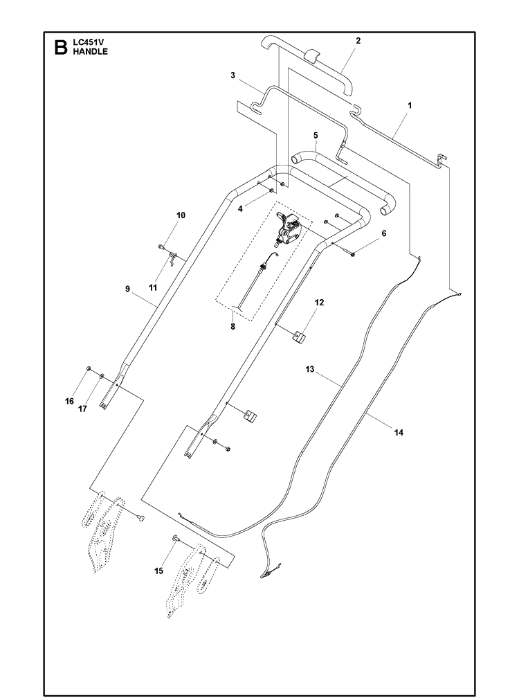 Handle Diagram and Parts List for LC451V (967099501)(2020) Husqvarna Lawn Mower